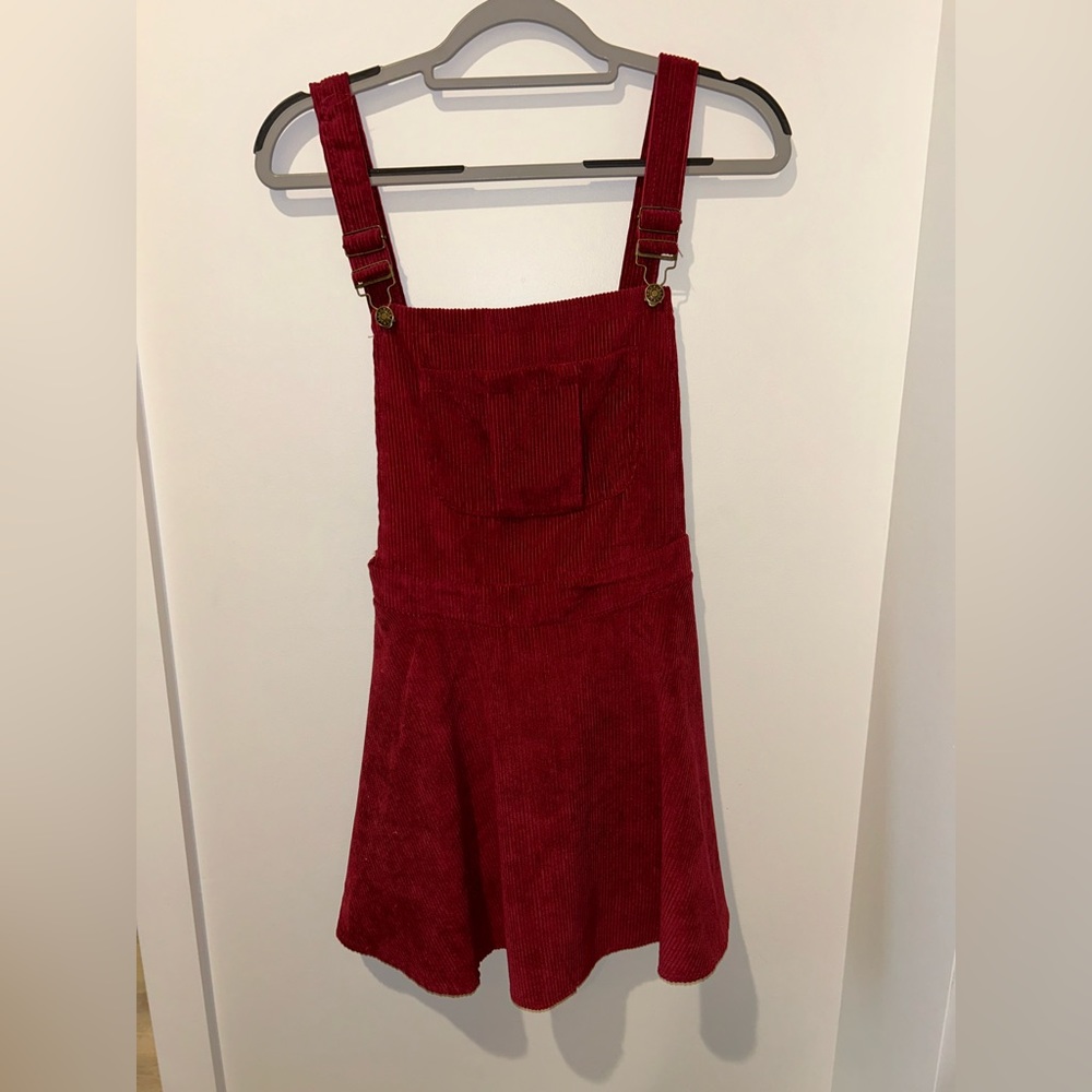 Red corduroy skirt overalls